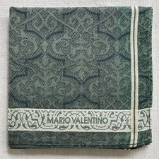 Vintage Dark Green Handkerchief Fabric Woven Antique Ornate Pocket Square 18" U