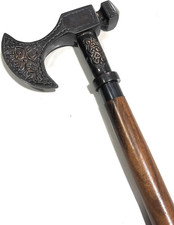 Antique Viking Walking Stick  Handcrafted Wooden Cane with Solid Brass Handle 