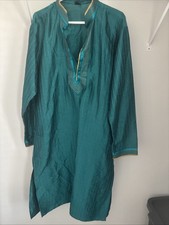 Men's Teal  Gold Kurta Set - Size 44 - Indian Ethnic Wedding Wear
