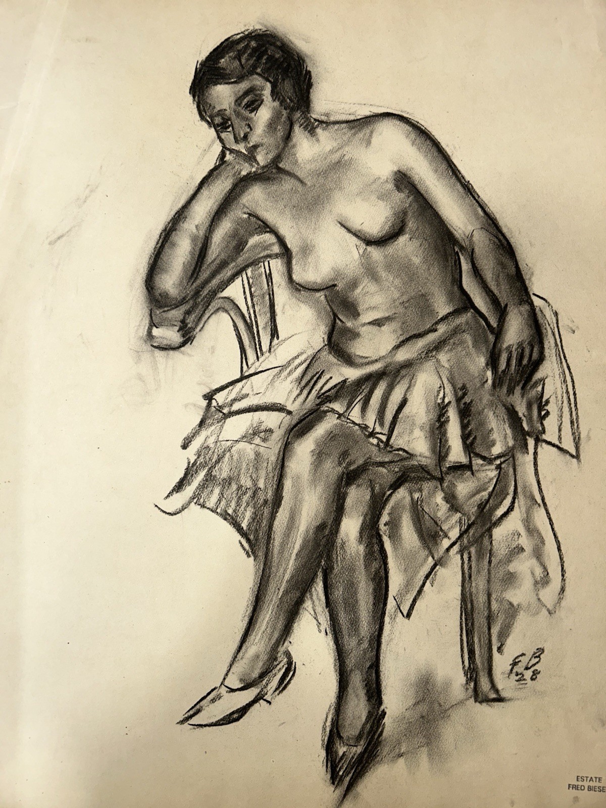 Fred Biesel Chicago Artist Modernist Drawing Art Deco Frances Strain Seated Look
