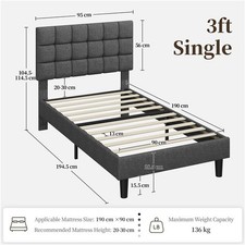 Single Upholstered Bed Frame Modern Platform Bed Frame with Strong Wooden Slats