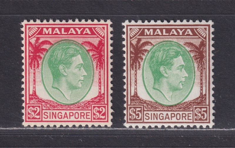 Singapore Scott 19-20 VF LH 1948 $2 &$5 King George VI Issue SCV $190