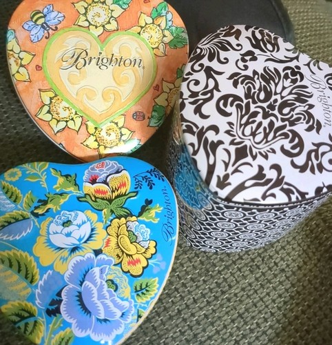 Lot of 3 Brighton Collector Tins 3.75 Inches Wide Heart Black & White Blue Blush - Picture 22 of 22