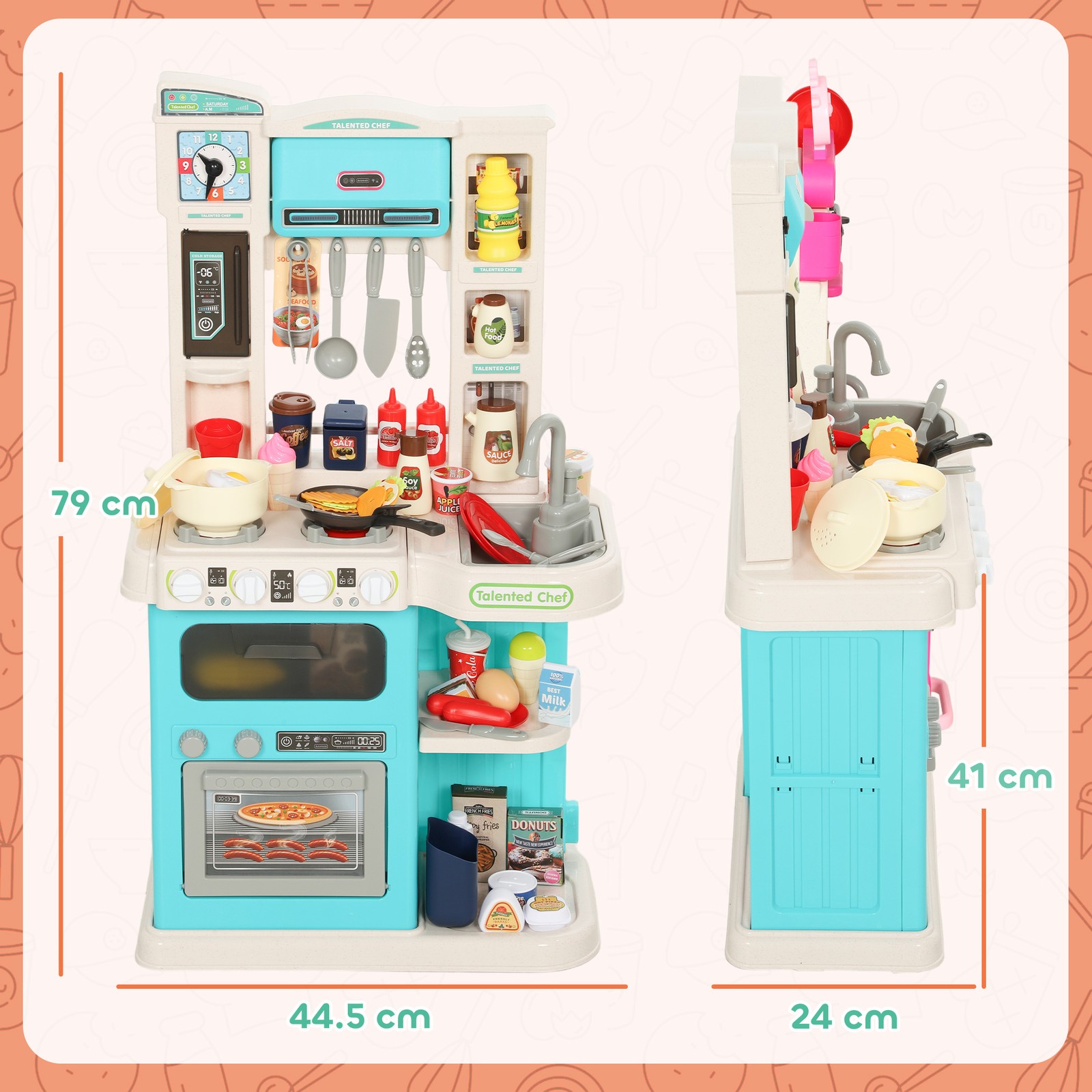Cucina Giocattolo Per Bambini 3-6 Anni Con 92 Accessori, In Pp, Pe E Abs, 44.5x2 foto 3