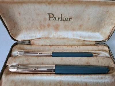 PARKER 51 ''B'' Füllhalter / Bleistift Navy-Grey / 1/10 12ct Goldfilled Schreibset