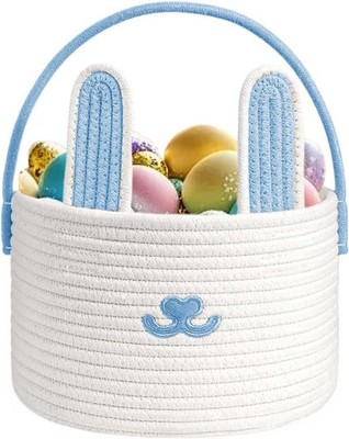 Cute Easter Basket Large Easter Bunny Basket Woven Cotton Rope Baby Egg Easter