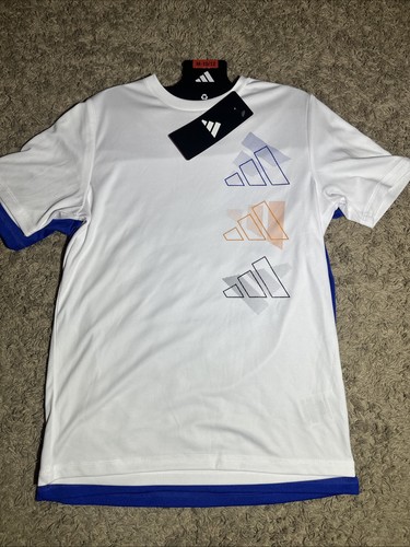 Boy's Adidas 2 Pack Active Tee Shirts Size Medium 10 - 12 Blue and White - Picture 6 of 11