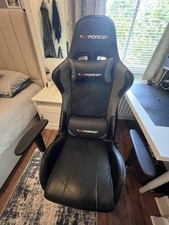 GT Force Gaming Chair Black Leather, Removable Headrest, Lumbar Support