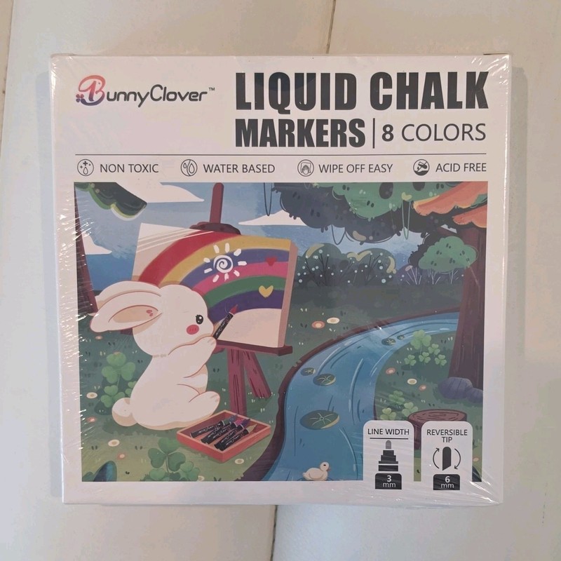BunnyClover LCM-8C-W Chalk Markers 8 Colors Reversible Tip Water-Based Non-Toxic