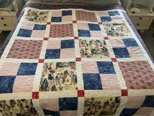 Handmade / Machine Sewn - red/ white/ blue - Patriotic Quilt 77 X 64