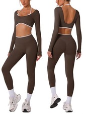 Workout sets for women Long Sleeve Adjustable halter strap Crop Top and Anti-...