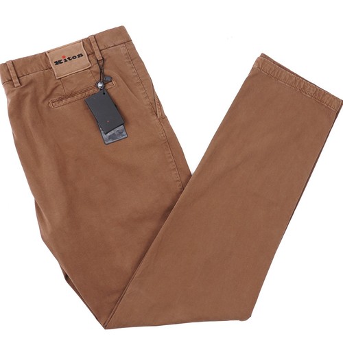 Kiton Napoli Garment-Washed Clay Brown Cotton Pants Chinos 40 Waist NWT
