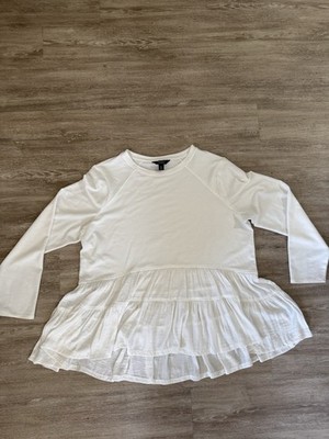 Simply Vera Vera Wang Top Womens XXL Ivory Long Sleeve Peplum Ruffle Hem