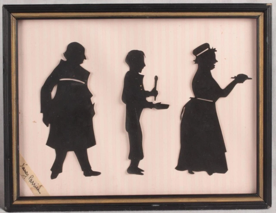 Par de siluetas grupales NANCY PARRISH retrato personajes de Dickens papel antiguo Foto 2 de 4
