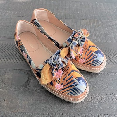 Antonio Melani Tropical Print Espadrille Flats Size 8 Bow Loafers Coastal 