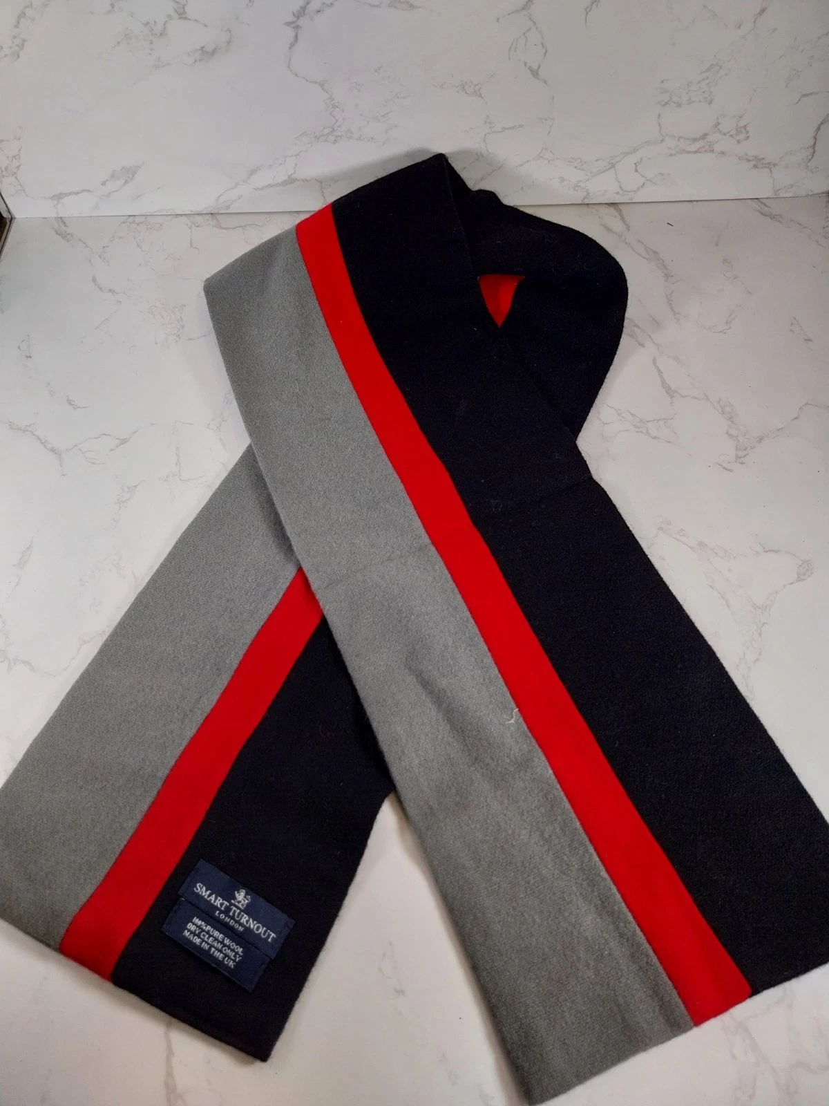 Smart Turnout London - Striped Men's Scarf - Grey/Red/Black - 100% Pure Wool