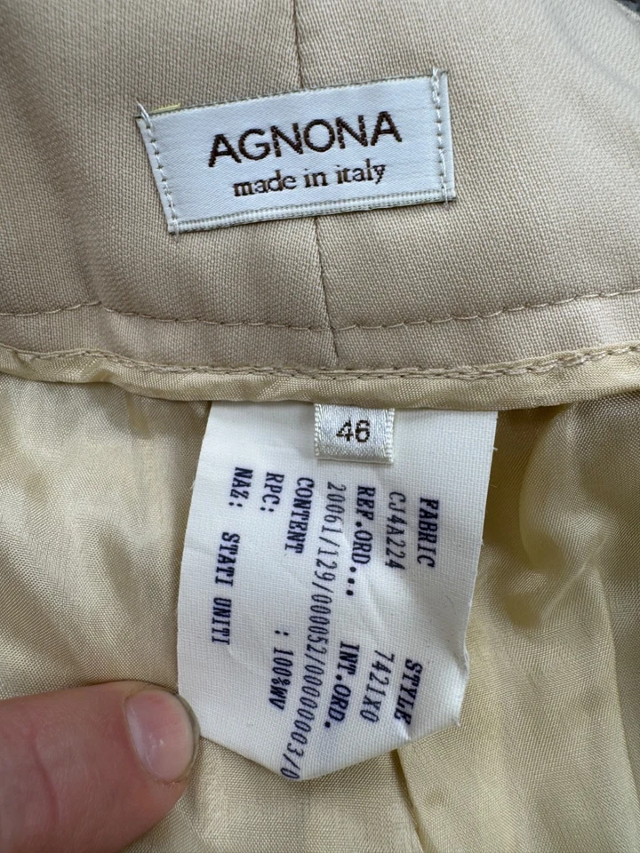 Pantalones Agnona Mujer 46 US 10 Beige Lana Tiro Alto Pierna Ultra Ancha Palazzo Pantalones Foto 3 de 4