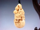 Japanese Boxwood Hand Carved Netsuke Bottle Gourd Baby Gourd & Leaves FREE STRAP — photo 3