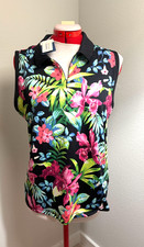Tommy Bahama Top Shirt 1/4 Zip Sz XL Black Tropical Sleeveless UPF 50 NWT