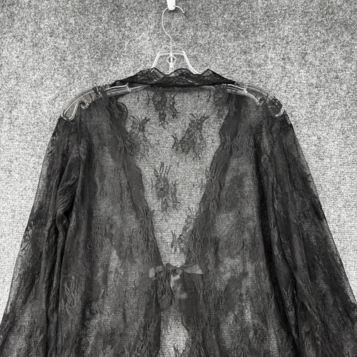 Black Whimsigoth Lace Robe Long Sheer Tie Front Sexy Romantic Womens Medium - Picture 4 of 10