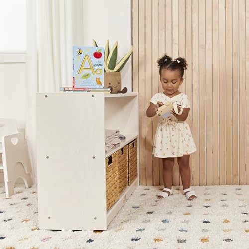 ECR4KIDS 2-SHELF MOBILE ISLAND STORAGE CABINET CLASSROOM FURNITURE WHITE WASH
