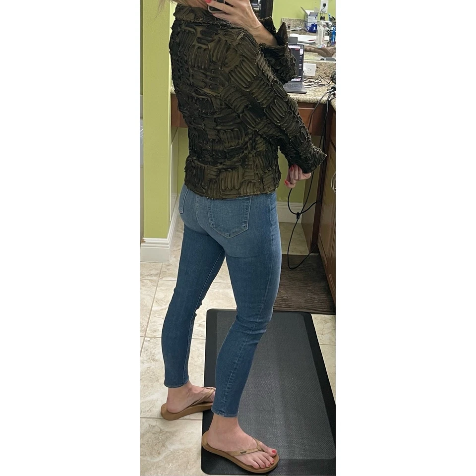 Samuel Dong Texturizado Arte Para Usar Cremallera Media Manga Larga Blazer Chaqueta Bronce Foto 4 de 4