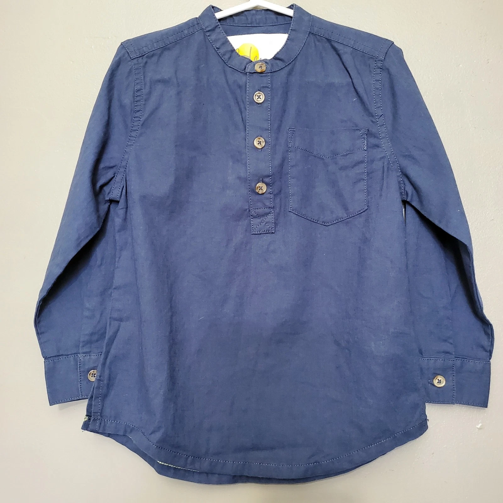 Boden Shirt Size Unisex Kids 4Y-5Y Linen Cotton Grandad Button Front Blue New