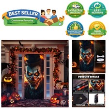 Horrible Clown Halloween Decorations - Scary Door Cover 79 x 35 Inches