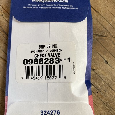 Johnson Evinrude Check Valve & Plate. Part No. 0986283 