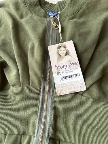 NEW Truly Me Sara Sara Girls 8 Olive Green Pleated Romper Long Sleeve Shorts - Picture 2 of 5