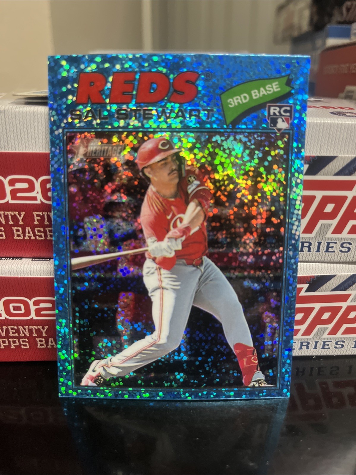 2026 Topps Heritage - Sal Stewart #221 Chrome Light Blue Sparkle Refractor (RC)