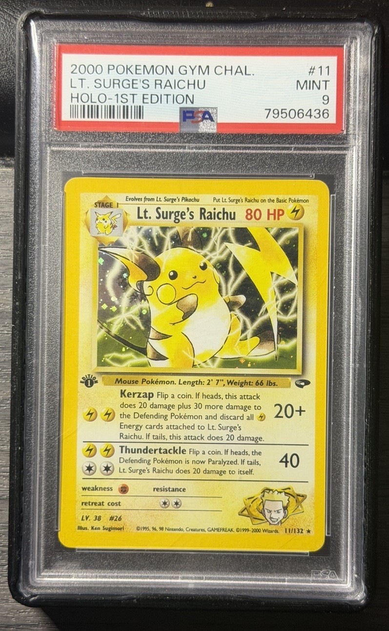 2000 POKEMON GYM CHALLENGE HOLO-1ST EDITION #11 LT. SURGE'S RAICHU PSA 9