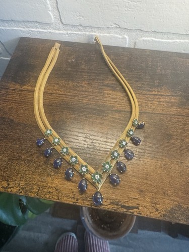 1960 18k Solid Gold Choker Necklace w/ Gemsones 99 grams