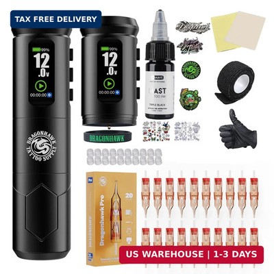 Dragonhawk A1 Pro Wireless Tattoo Gun Kit with 4.0mm Stroke Cordless Tattoo Pen