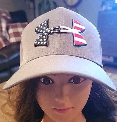 Under Armour Hat Cap Grey 3D Freedom Blitzing Flag Logo Mens Flexfit Cleaned