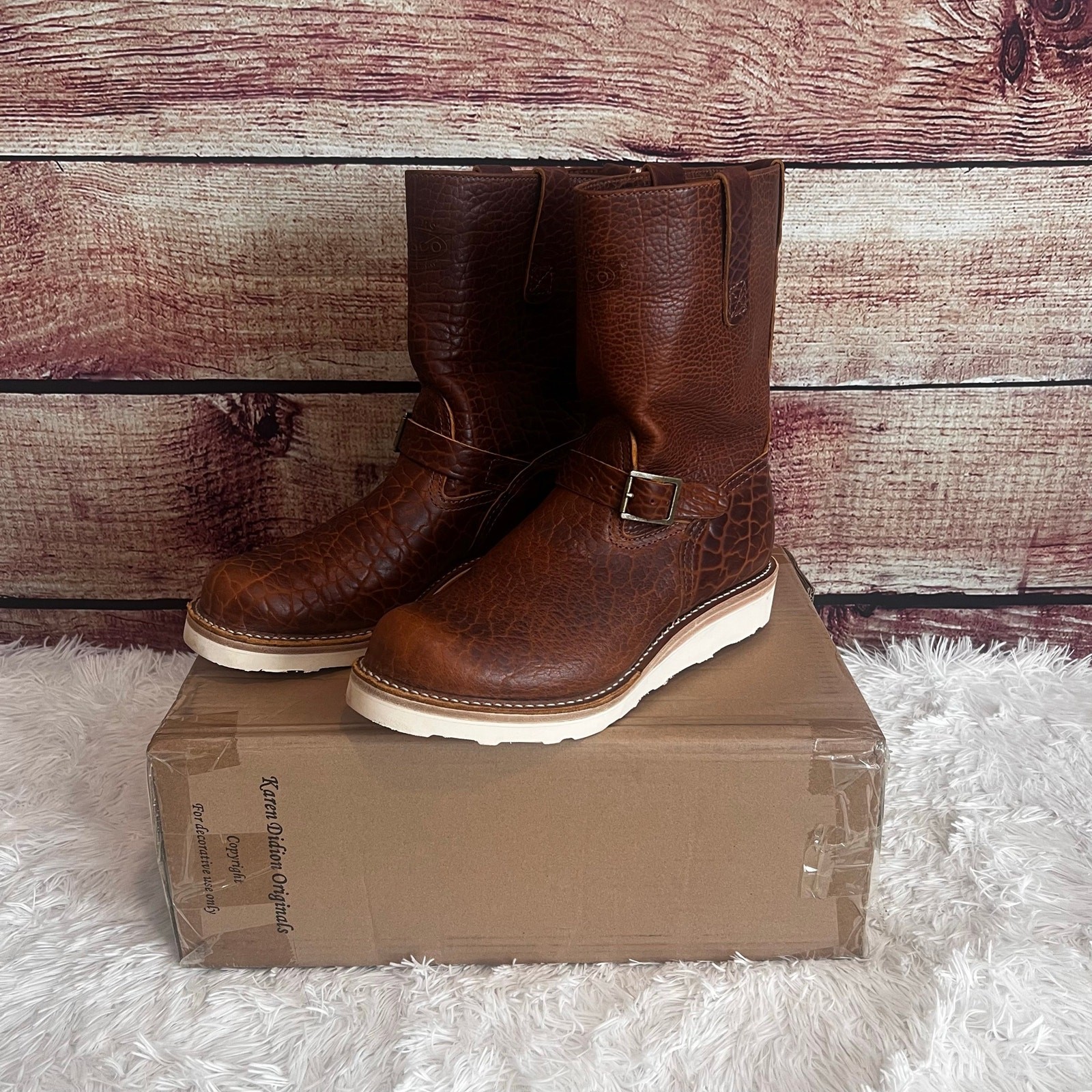 Wesco X ISP Engineer Boots Shrunken Bison Brown Leather Buckles 10" Men's 11 GUC image 7