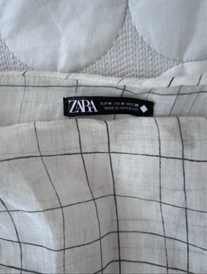 ZARA Damen Bluse Tunika kariert mehrfarbig Ramie Rundhals Langarm Gr. M - Bild 1 von 4
