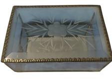 Stained Glass Box Handmade Hinged - Floral design etched on lid
