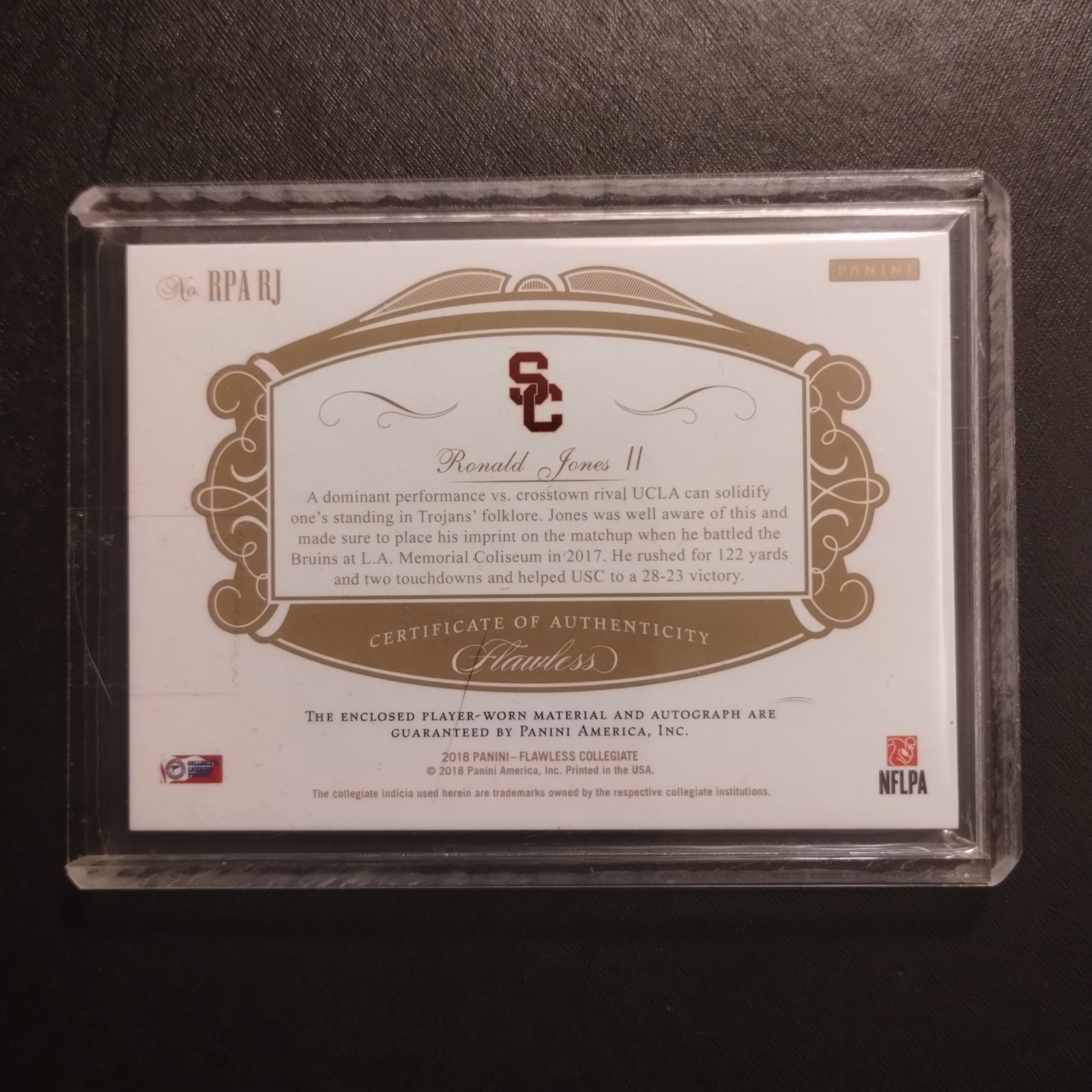 #22/25 Ronald Jones II Rookie Patch Auto 2018 Panini Flawless Bucs USC view 2