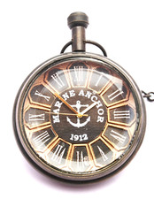 Antique vintage pocket watch brass handmade marine arts with leather case gift