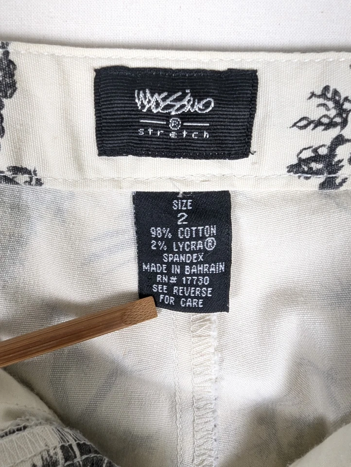 Pantalones elásticos Y2K Mossimo estampado de baño negro blanco tiro medio algodón recto talla 2 Foto 2 de 4