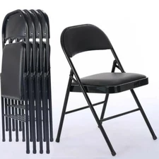 4Pcs Black Folding Chairs Fabric Upholstered Padded Seat Metal Frame Home Office
