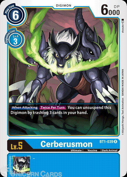 BT1-039 Cerberusmon Rare Mint Digimon Card