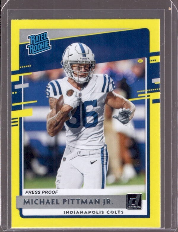 MICHAEL PITTMAN JR. 2020 Donruss #322 Yellow Press Proof Rated Rookie RC