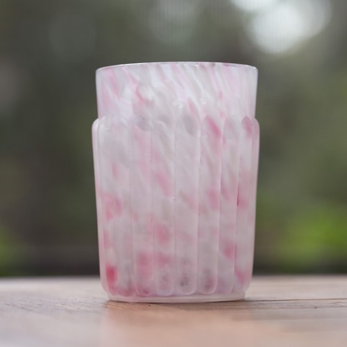 Northwood? 20 Ribs Ruby and Opal Frit 3.75" tall Antique Glass Tumbler - Picture 3 of 7