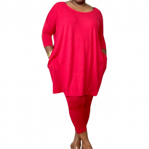 Womens Plus Size Red Tunic Top Leggings 