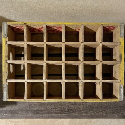 Vintage Yellow Wooden Coca Cola Crate Wood Case Advertising Original Coke 1970s - Picture 5 of 21