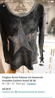 Frogbox Pullover Kaschmir Mix Stern aus Swarovski Kristallen 36 38