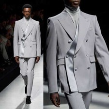 Men Suit Slim Fit Peak Lapel Formal Business Casual Workwear 2 Piece Set