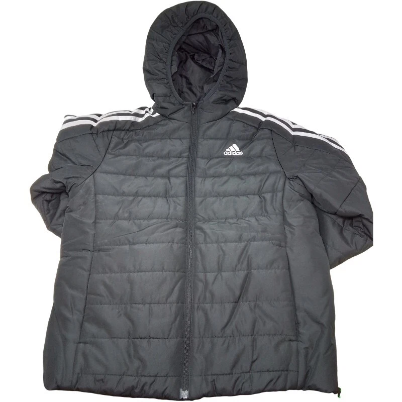Adidas Original 3 Rayas Puffer Chaqueta Juvenil Niño Mediana Negra, Blanca Foto 2 de 3